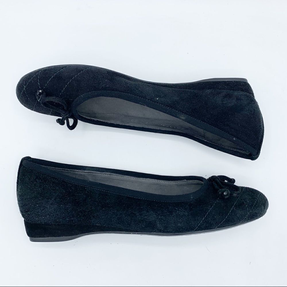 Stuart Weizmann Black‎ Quilted Suede Ballet Wedge Flats SZ 7 - Picture 6 of 12